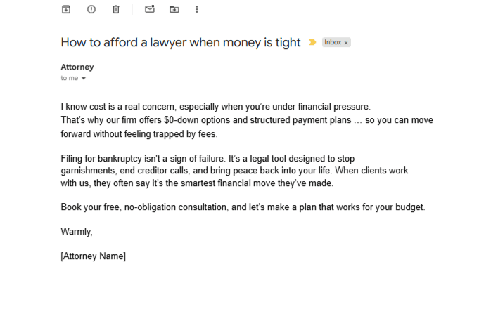 Sample bankruptcy affordability email illustration