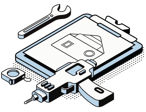 Isometric illustration of building a customized bankruptcy email and text campaign